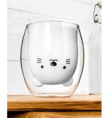 Pahar dublu ,interior in forma de Pisica