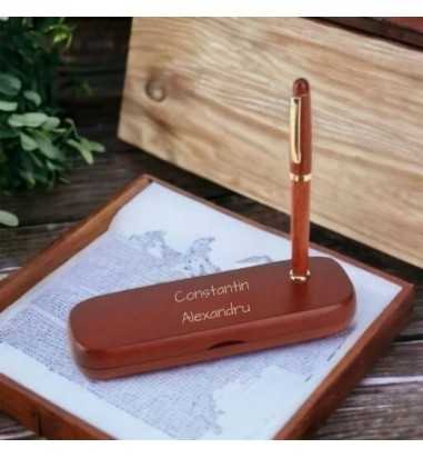 Set pix + stilou in cutie din lemn...