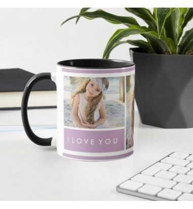 Cana personalizata lila cu 3 poze si...