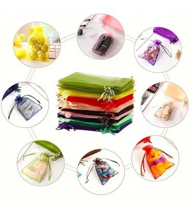 Săculeți organza cu șnur satin 9x12cm...