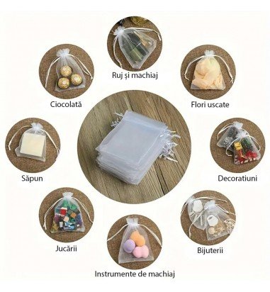 Săculeți organza cu șnur satin 9x12cm...