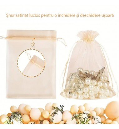 Săculeți organza cu șnur satin 9x12cm...