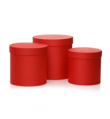 Set 3 cutii rotunde satinate - roșu