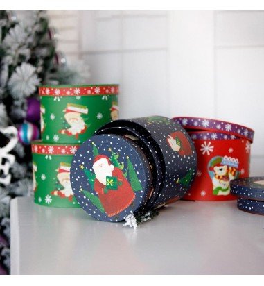 Set 3 cutii rotunde Crăciun – Moș...