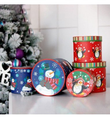 Set 3 cutii rotunde Crăciun - model...