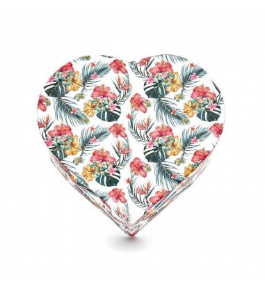 Set 3 cutii inimă cu flori - alb