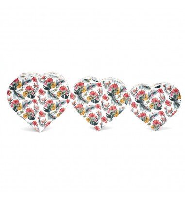Set 3 cutii inimă cu flori - alb