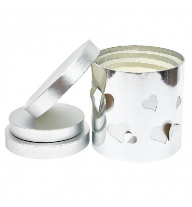 Set 3 cutii rotunde lucioase cu inimi...