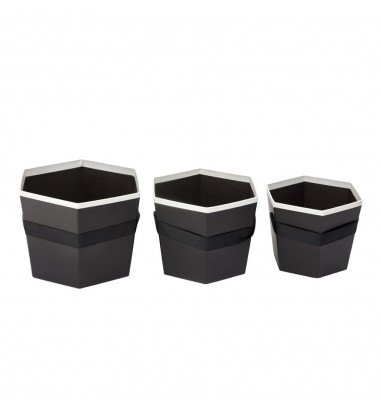 Set 3 cutii hexagon cu mâner - negru