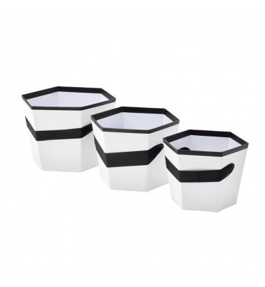 Set 3 cutii hexagon cu mâner - alb