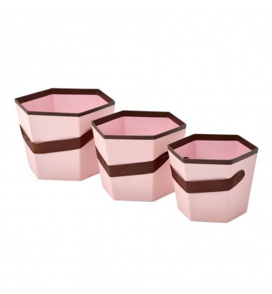 Set 3 cutii hexagon cu mâner - roz