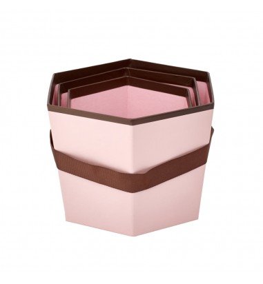 Set 3 cutii hexagon cu mâner - roz
