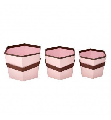 Set 3 cutii hexagon cu mâner - roz