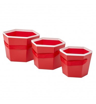 Set 3 cutii hexagon cu mâner - roșu