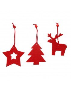 Set 3 ornamente de brad - roșu