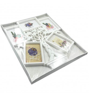 Ramă foto colaj 5 poze albă- model...